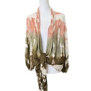 Young Fabulous & Broke Size Small Pink/Green Tie Die Front Tie Cardigan